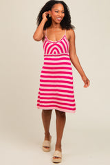 Pink Crochet Striped Sleeveless Dress