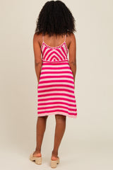 Pink Crochet Striped Sleeveless Dress