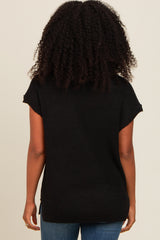 Black Dolman Short Sleeve Side Slit Sweater Top