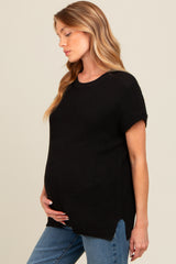 Black Dolman Short Sleeve Side Slit Maternity Sweater Top