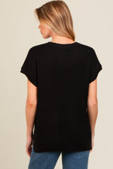 Black Dolman Short Sleeve Side Slit Maternity Sweater Top