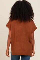 Brown Dolman Short Sleeve Side Slit Sweater Top