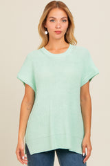 Mint Green Dolman Short Sleeve Side Slit Maternity Sweater Top