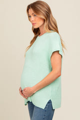 Mint Green Dolman Short Sleeve Side Slit Maternity Sweater Top