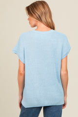 Light Blue Dolman Short Sleeve Side Slit Maternity Sweater Top