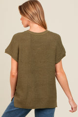 Light Olive Dolman Short Sleeve Side Slit Maternity Sweater Top