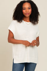 Ivory Dolman Short Sleeve Side Slit Sweater Top