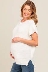 Ivory Dolman Short Sleeve Side Slit Maternity Sweater Top