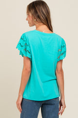 Turquoise Eyelet Lace Short Sleeve Top