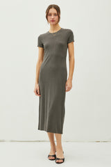 Charcoal Rib Knit Back Slit Maternity Dress