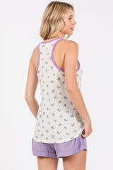 Lavender Trim Floral Tank Top