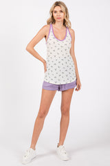 Lavender Trim Floral Tank Top