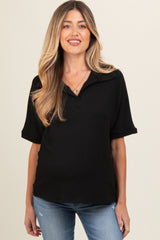 Black Ribbed Collared Maternity Top