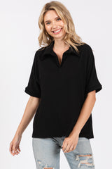 Black Ribbed Collared Maternity Top