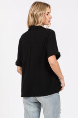 Black Ribbed Collared Top