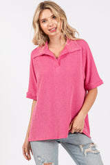 Fuchsia Ribbed Collared Top