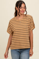 Taupe Striped Boxy Short Sleeve Maternity Top