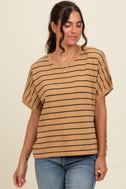 Taupe Striped Boxy Short Sleeve Top