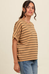 Taupe Striped Boxy Short Sleeve Top