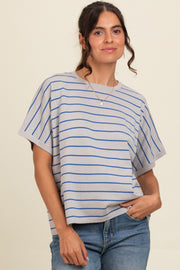 Grey Striped Boxy Short Sleeve Top