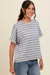 Grey Striped Boxy Short Sleeve Top