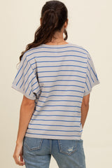 Grey Striped Boxy Short Sleeve Top