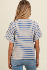 Grey Striped Boxy Short Sleeve Maternity Top