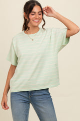 Mint Green Striped Boxy Short Sleeve Top