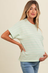 Mint Green Striped Boxy Short Sleeve Maternity Top