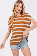 Camel Striped Dolman Short Sleeve Maternity Top