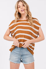 Camel Striped Dolman Short Sleeve Top