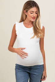 Ivory Ribbed Ruffle Shoulder Maternity Tank Top