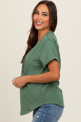 Light Olive Wrap Short Sleeve Raw Hem Maternity Top