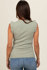 Light Olive Ribbed Ruffle Shoulder Maternity Tank Top