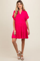 Fuchsia Tiered Linen Maternity Dress