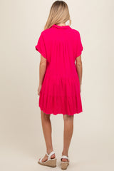 Fuchsia Tiered Linen Maternity Dress