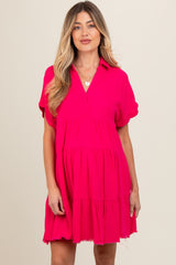 Fuchsia Tiered Linen Maternity Dress