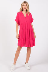 Fuchsia Tiered Linen Maternity Dress