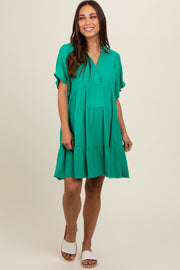 Emerald Green Tiered Linen Maternity Dress