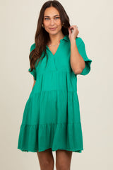 Emerald Green Tiered Linen Maternity Dress