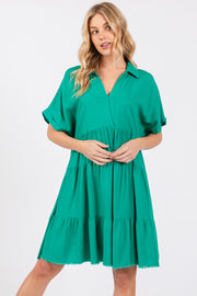 Emerald Green Tiered Linen Dress