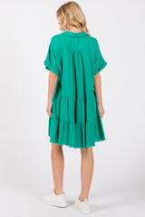 Emerald Green Tiered Linen Dress