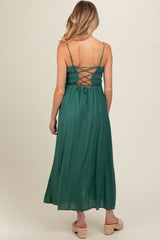 Dark Teal Smocked Cutout Lace Up Back Maternity Maxi Dress