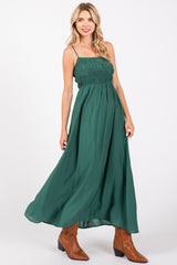 Dark Teal Smocked Cutout Lace Up Back Maxi Dress