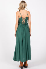 Dark Teal Smocked Cutout Lace Up Back Maxi Dress