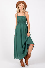 Dark Teal Smocked Cutout Lace Up Back Maxi Dress