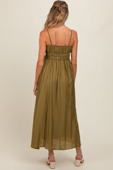 Olive Sleeveless Square Neckline Maternity Maxi Dress