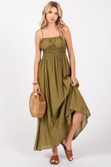 Olive Sleeveless Square Neckline Maternity Maxi Dress