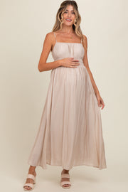 Beige Sleeveless Square Neckline Maternity Maxi Dress