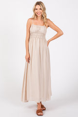 Beige Sleeveless Square Neckline Maternity Maxi Dress